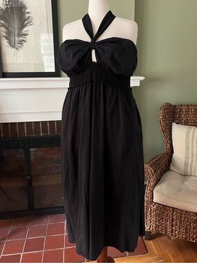 Old Navy Black Halter Midi Dress | Smocked Waist | Pockets | 3X